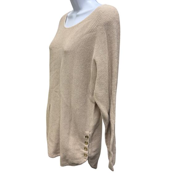 Michael Kors Womens SZ L Beige Long Sleeve Crew Neck Pullover Sweater Top Cotton - Picture 2 of 7
